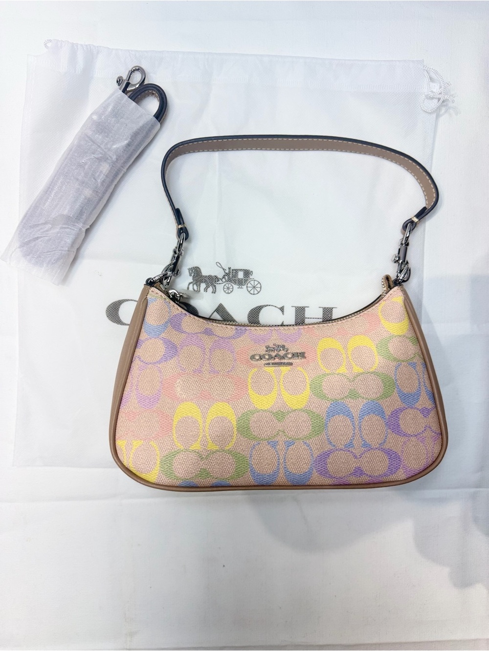 COACH Pastel Signature Mini Shoulder Bag - Pink, Yellow, Green, Blue - Picture 2 of 6